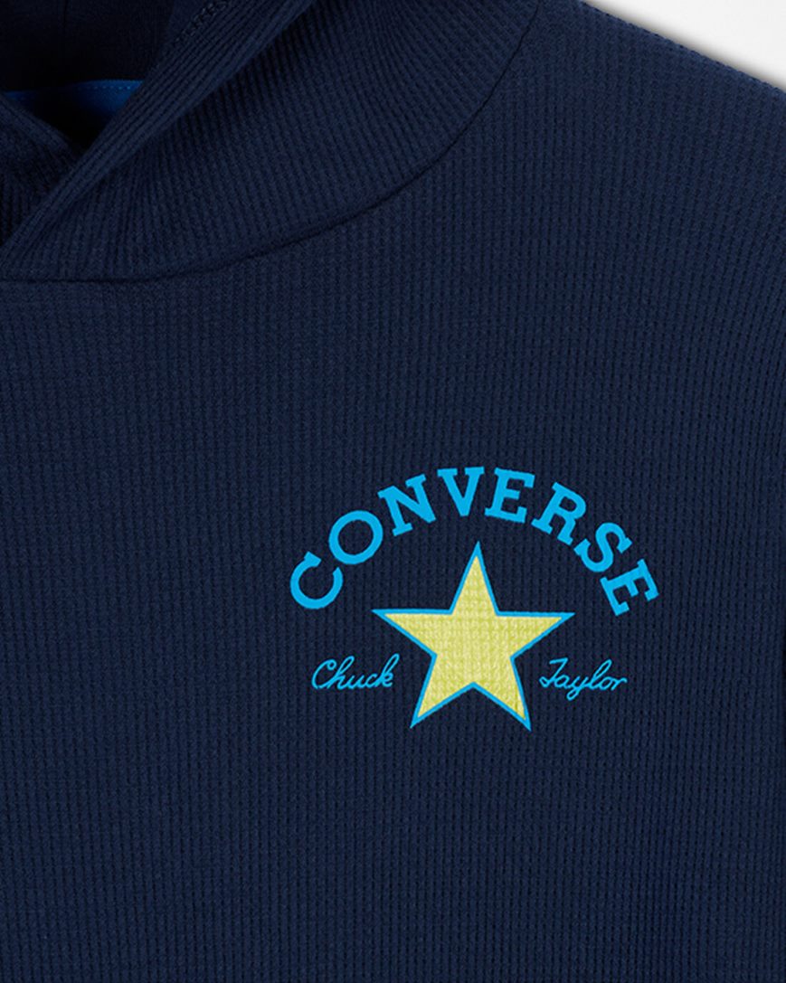 Moletom Com Capuz Converse Long Sleeve Waffle Menino Azul Marinho | PT P03541T